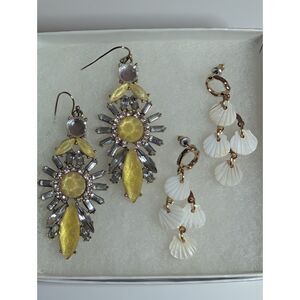 Dangle Earring Lot- Festive Yellow Crystal Drops & Mother of Pearl Tiered Shells